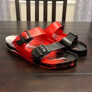 Birkenstock Arizona EV Sandals Shoes Red Black White Made Germany Mens Size 13